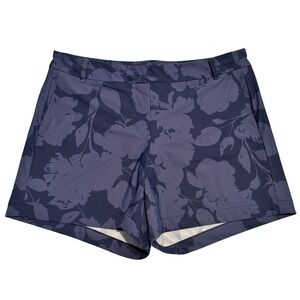 Spanx Sunshine Solutions Navy Blue Floral Stretch Golf Shorts Womens XL Tropical